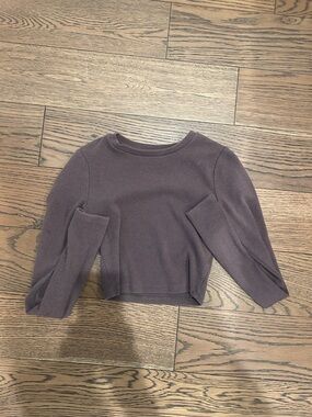 Garage Mauve Cropped Puff-Sleeve Crewneck Sweater